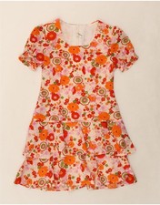 VINTAGE Womens A-Line Dress IT 40 Small Orange Floral Polyester AW07