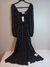 New Asos Design Smocked Puff Sleeve Maxi Dress Sz 4 Polka Dot