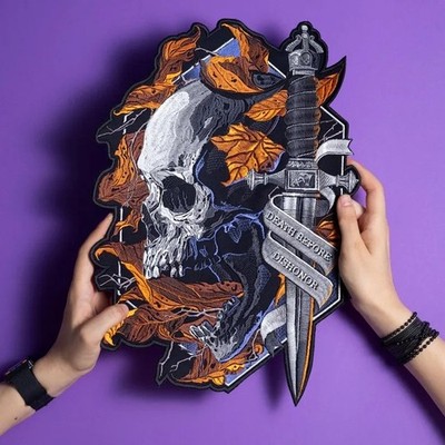 Custom text Skull Patch: Creepy Season Goth Horror Embroidered Back Patch