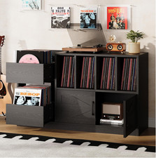 Large Vinyl Record Player Stand, Storage Cabinet for 600 Albums, Black