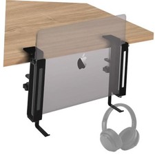 Adjustable Desk Side Laptop Mount Holder with Headphone Hook, No Drill Black