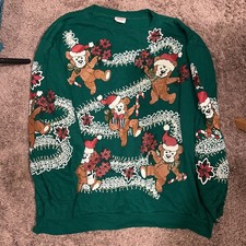 Vtg 80s 90s Christmas on mainstreet Puffy Dancing Bears Sweatshirt USA SZ L