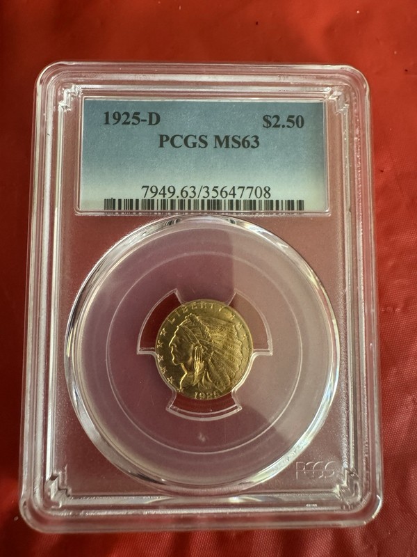 1925 D US American $2.5 Quarter Eagle Indian Head Gold Coin MS-63 PCGS