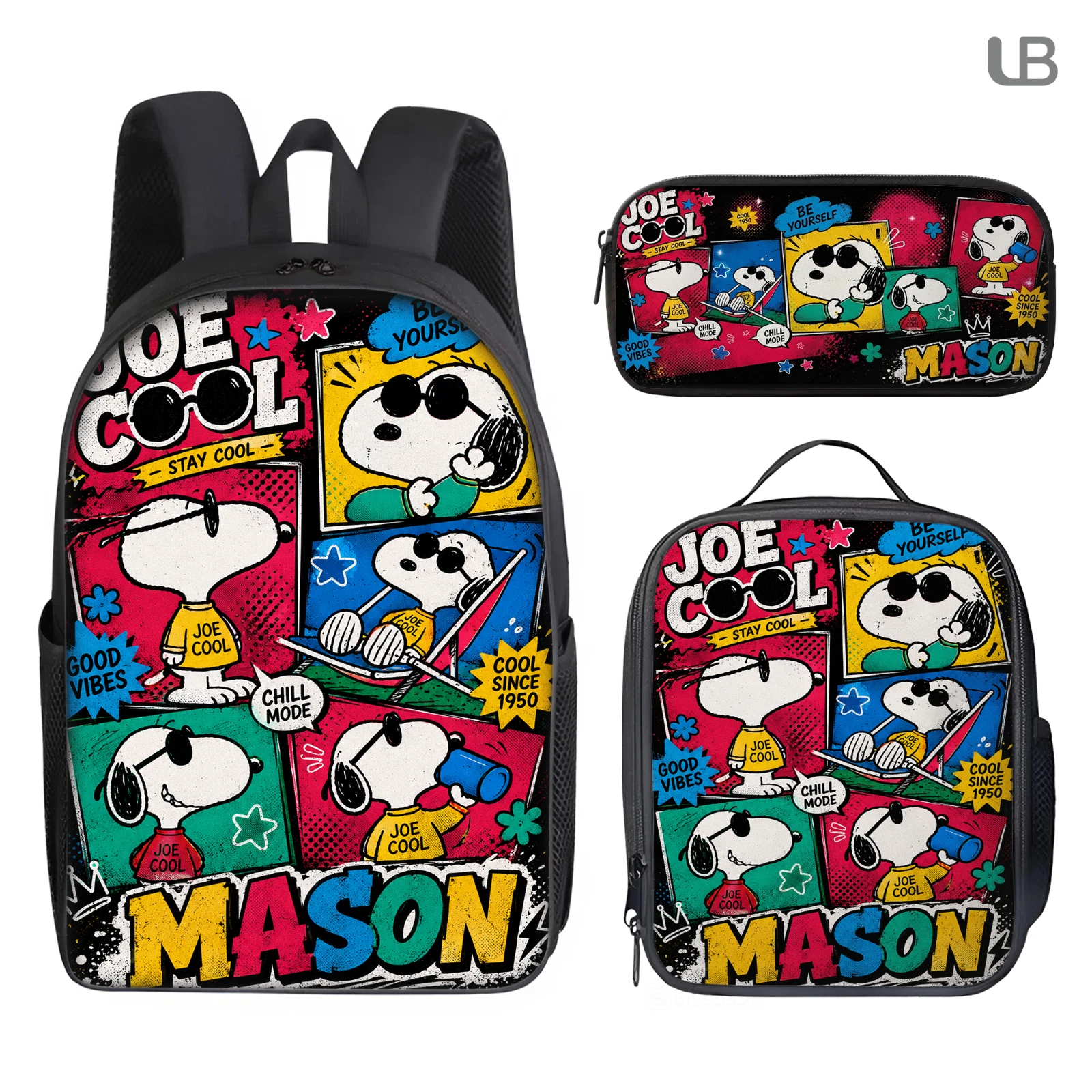 Custom Cute Cartoon Puppy Bookbag Lunch Box Pencil Case Set Kids