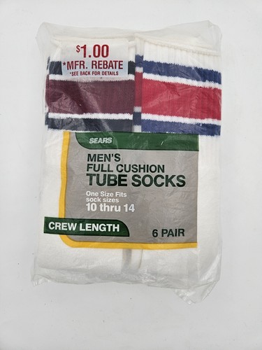 Vintage Crew Length Tube Socks Sears Stripes USA NOS Full Cushion