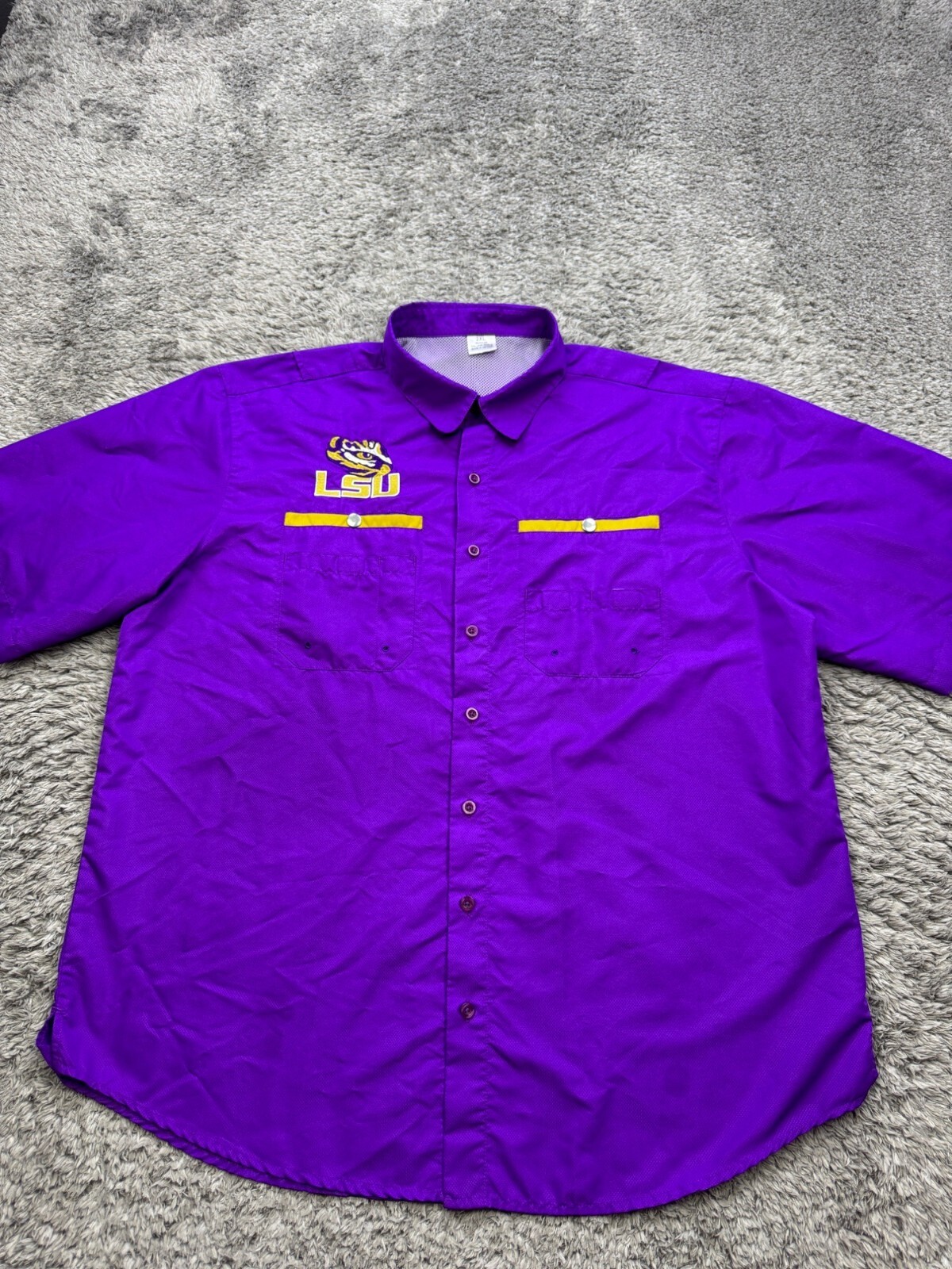 LSU Tigers Shirt Mens 2XL Purple College World Vented Short Sleeve Button Up