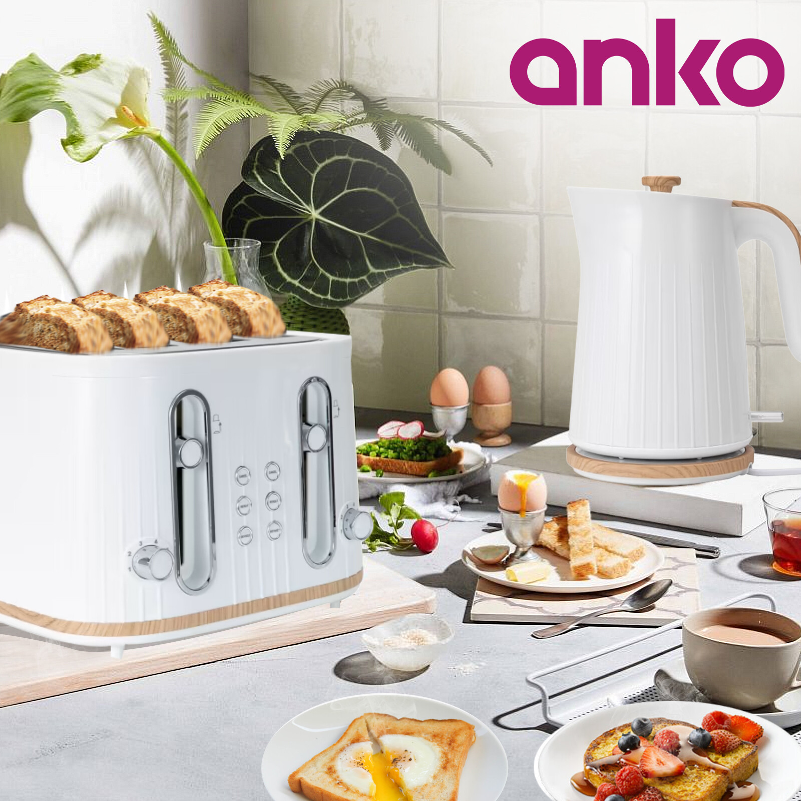 4 Slice Toaster And Kettle Set Cordless Stainless Steel Electric