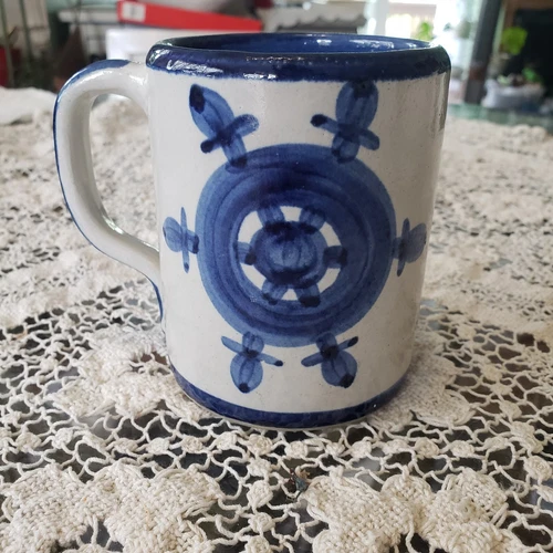 John B Taylor Louisville KY  Pottery Mug Nautical Blue Helm Steering Wheel Ship