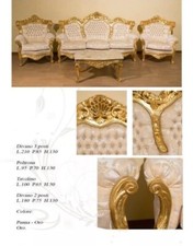 set divano con coppia di poltrone e tavolino in stile barocco foglia oro
