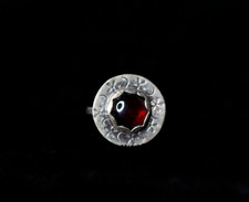 Garnet Blood Red Round Cabochon Gemstone .925 Sterling Silver Band Ring Size 6