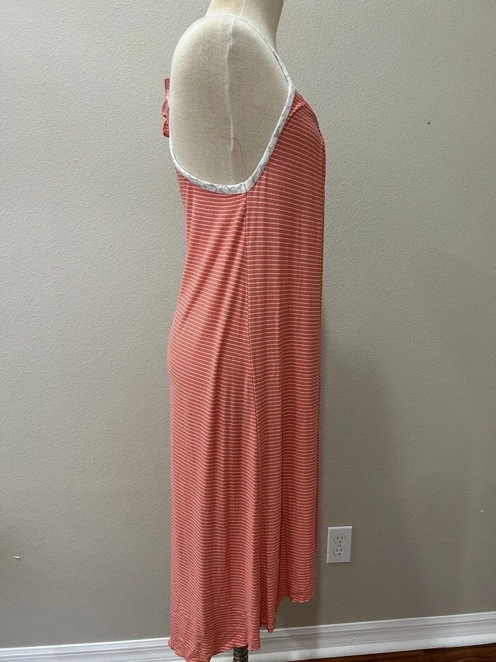 Pijama Ellen Tracy Camisón Mediano Rayas Rosa Salmón Adorable Largo Calce Ajustado Foto 2 de 4