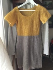 NEW Designer Colorblock Kid Mohair Blend Sweater Dress - S