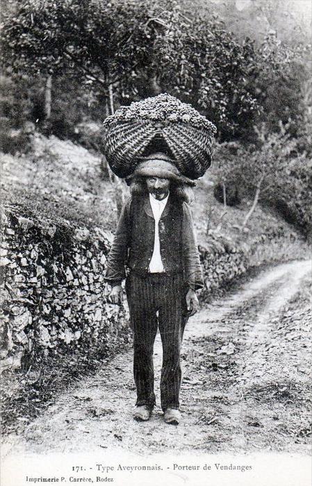 CPA 12 TYPE AVEYRONNAIS PORTEUR DE VENDANGES (GROS PLAN SUPERBE