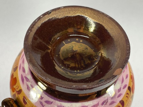 Pink Band Painted Copper Luster Pitcher Scalloped Edges C 1840 - Picture 14 of 15