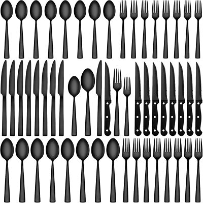 72-Piece Stainless Steel Black Silverware Set - CEKEE Flatware Kitchen Utensils 