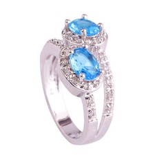 Elegant 925 Sterling Silver Blue Topaz White Topaz Engagement Ring Size 7