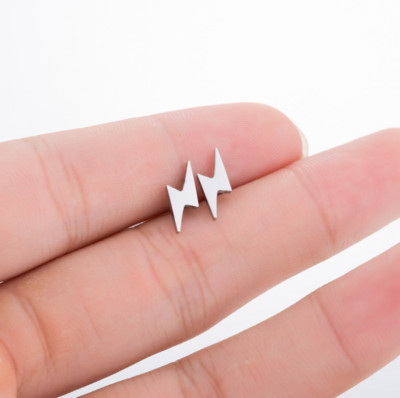 Punk Unisex Titanium Tiny Lightning Gold/Silver Stud Earring