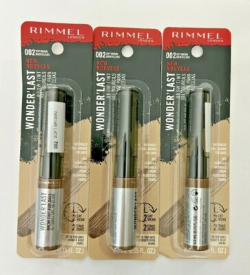 LOT OF 3 RIMMEL WONDER'LAST BROW TINT 002 SOFT BROWN 0.15oz EACH NIP
