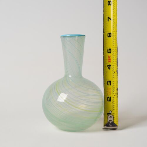 Vintage Dansk International Vase 1970s Blue Multicolor Swirl Opaline Art Glass - Picture 4 of 10