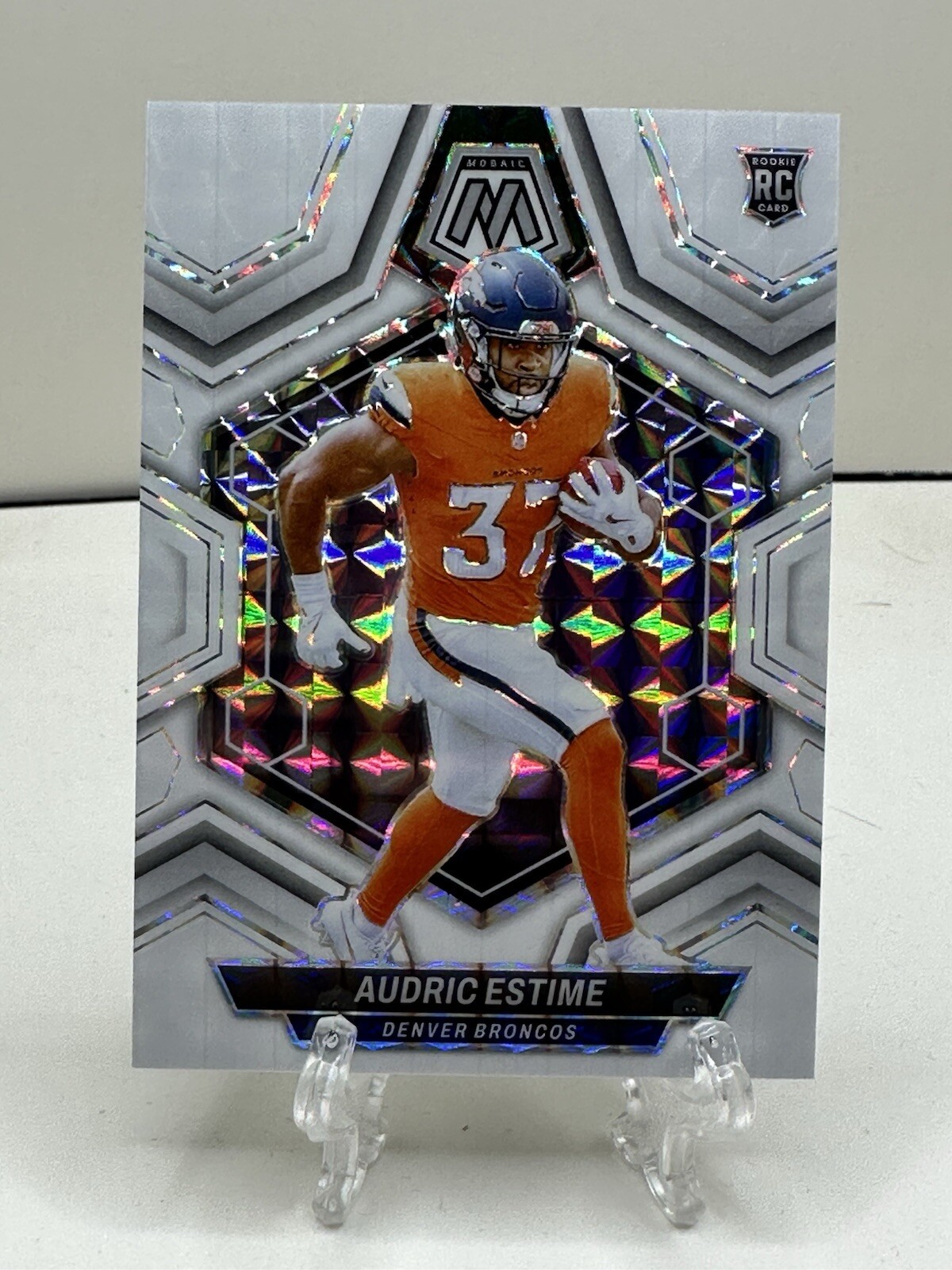 2024 Mosaic Football Audric Estime White Mosaic Prizm /25 Broncos RC #392