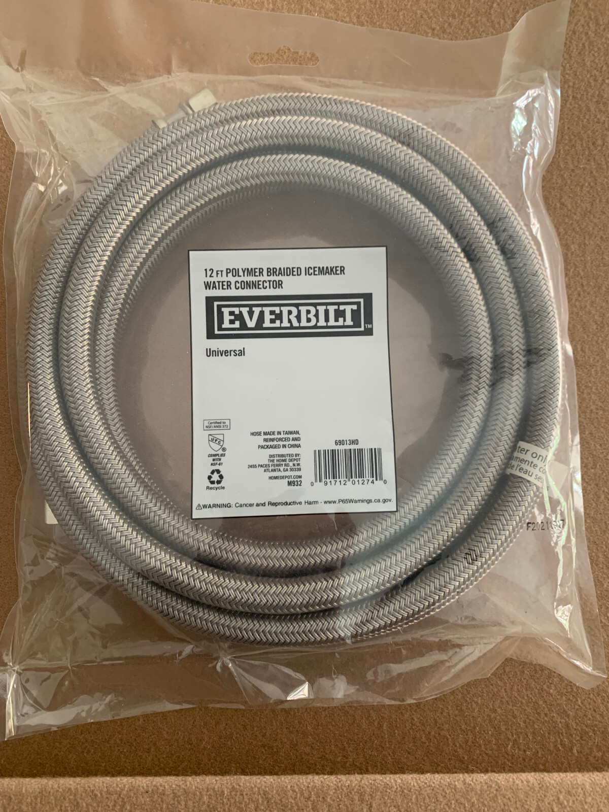 Everbilt 12 Ft. Polymer Braided Ice Maker Water Connector Hose