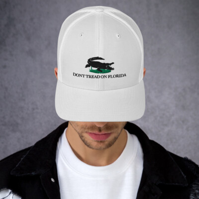 Dont Tread On Florida Ron DeSantis White Gadsden Flag Trucker Hat Black Green