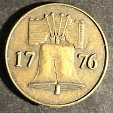 Antiqued Bronze History Channel Liberty Bell 1776 Token / Golf Ball Marker