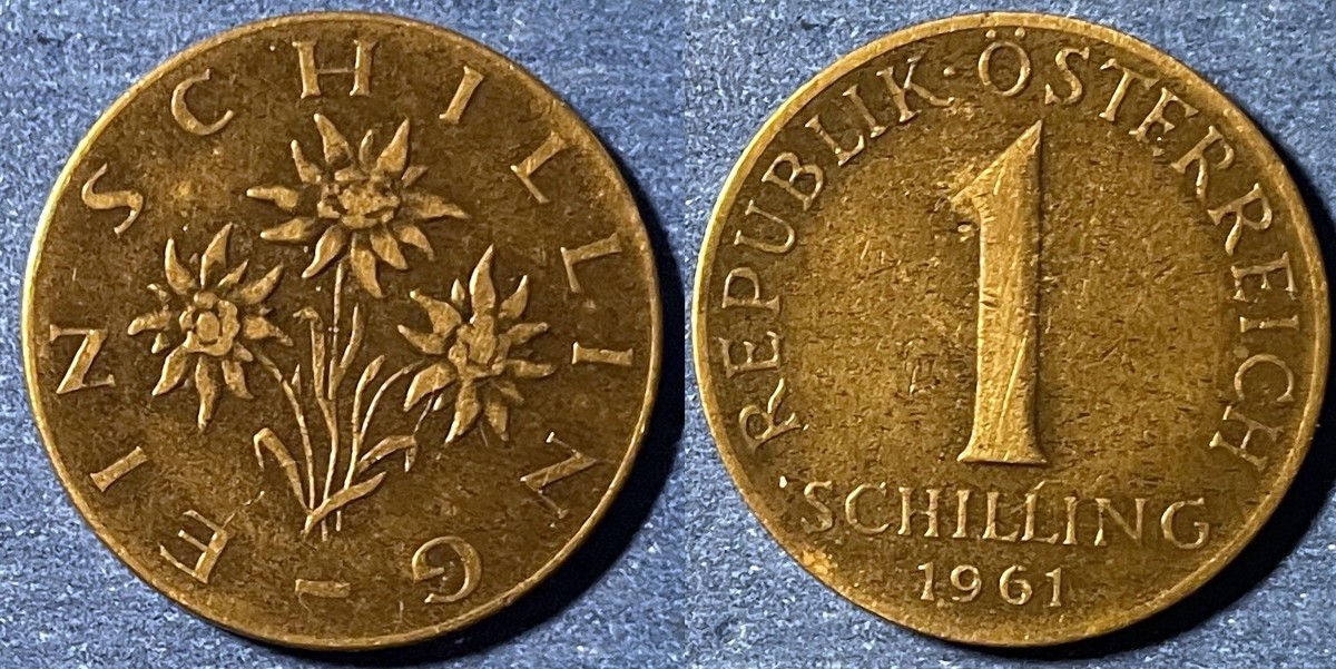 Austria 1961 1 Schilling Edelweiss flowers KM-2886 Aluminum bronze