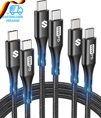 Silkland 3Pack USB-C Auf USB-C Kabel 2M 2M 1M, 60W 20V/3A USB-C Kabel Set, USB-C