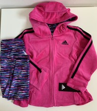 NWT Adidas Little Girls 2 Piece Full Zip Hoodie  Legging Set Magenta Size 2T