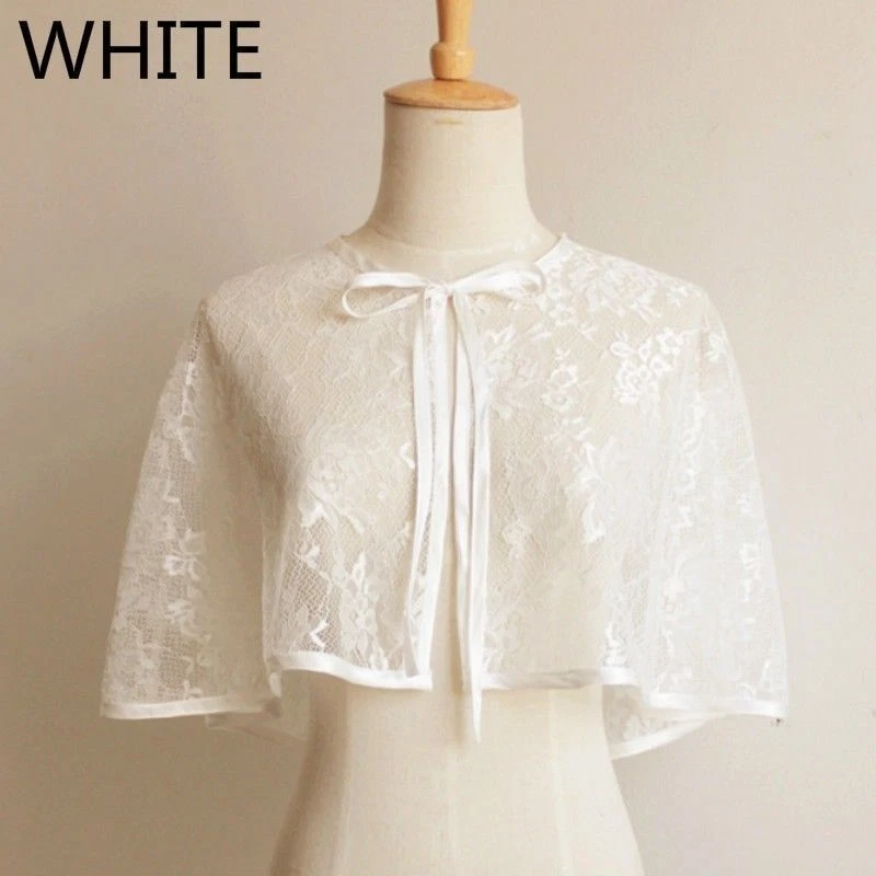 Bolero de encaje nupcial encogerse de hombros con capa envolvente chaqueta chales capelet tippet tul chic tops Foto 3 de 4