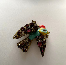 Vintage Fred Gray Enamel and Rhinestones Flapping Wing Bird Brooch Pin