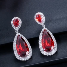 Silver Plated Long Teardrop Dangle Earrings Zircon Women Wedding Pageant Jewelry