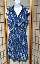 Alfani Bird Print shirt dress Size 6. MC Escher Inspired Pattern Beautiful Blue