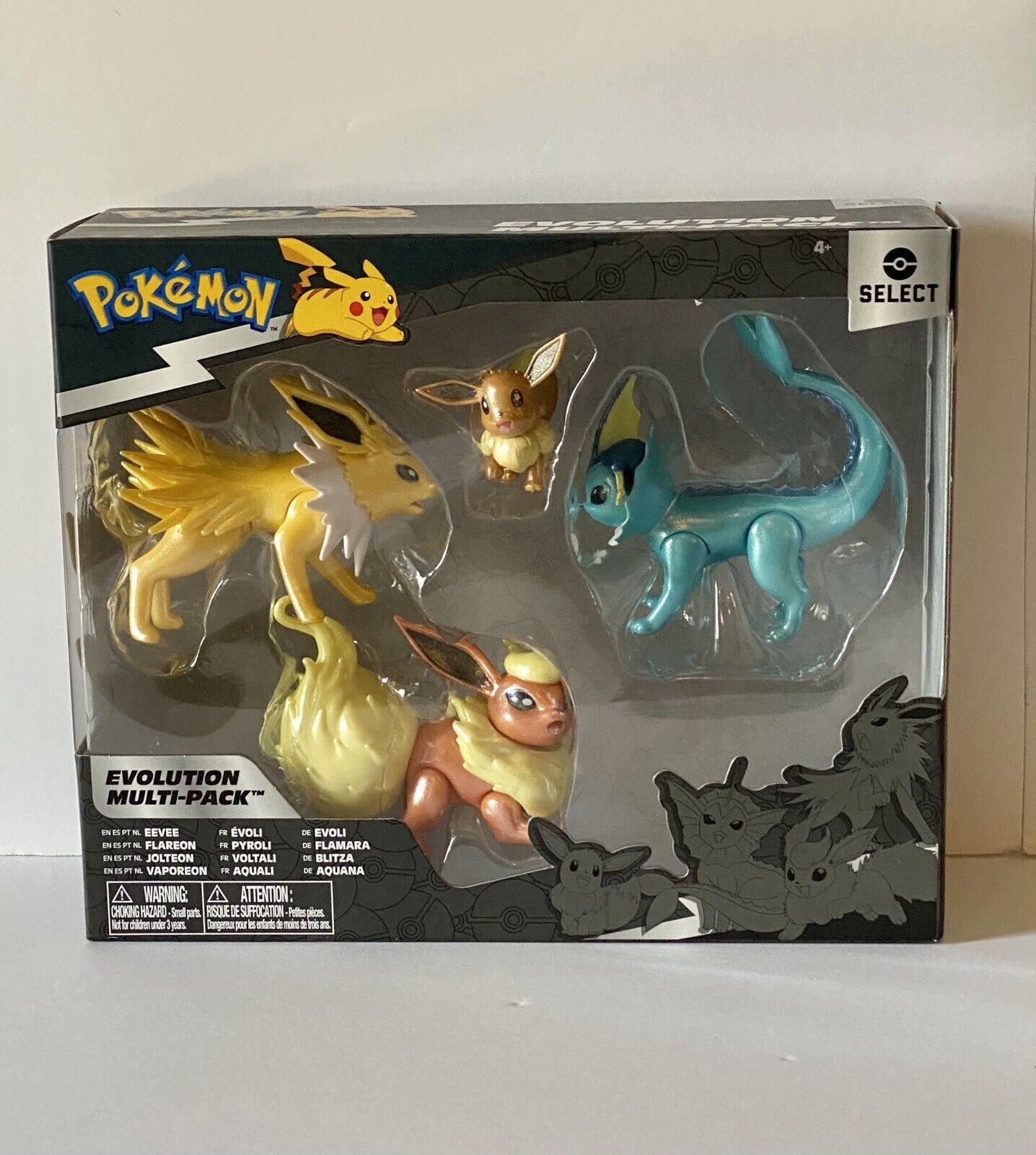 Pokemon Select Eevee, Flareon, Jolteon & Vaporeon Evolution Figure 4-Pack 