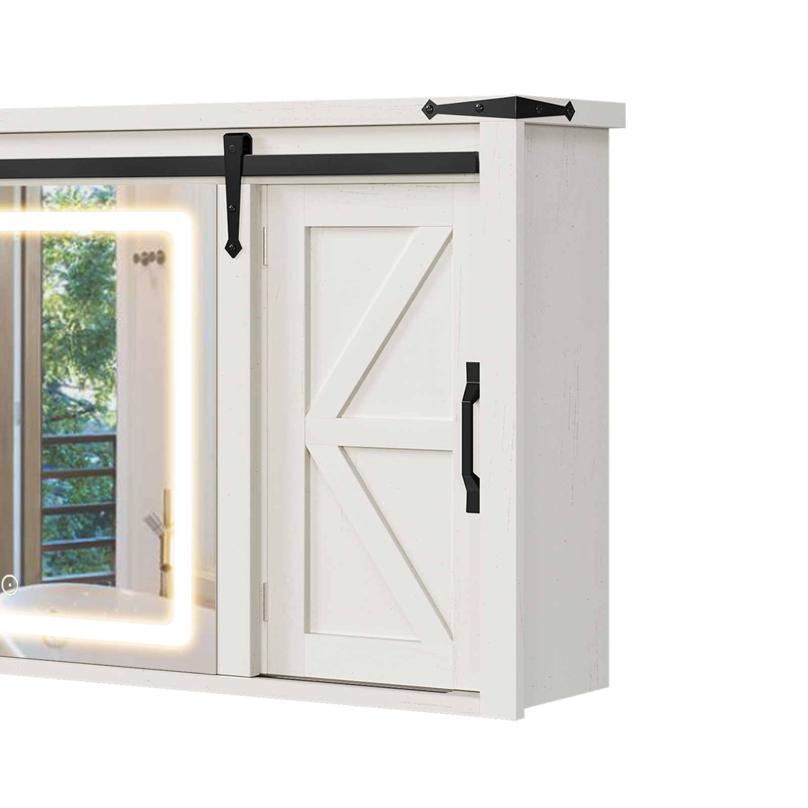 47" LED Bathroom Medicine Wall Cabinet w/ Mirror Storage Shelf Sliding Barn Door