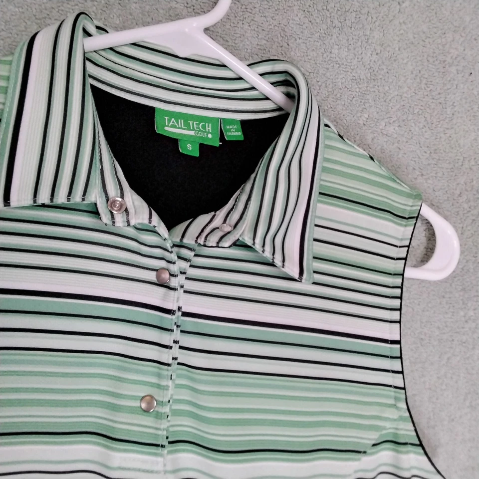 Tail Tech 高尔夫女式背心 S 码绿色条纹无袖按扣 — 第 3/4 张图片