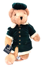 Carousel by Guy 17 inch "Tracy" teddy bear 1983 tan with green coat plus stand.