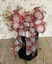 Decorative bow 10 inches. Red, White And Silver holiday, seasonal, gift topper 
