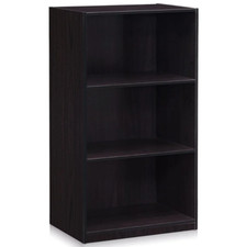 3-Tier Bookcase Storage Shelves, Dark Walnut