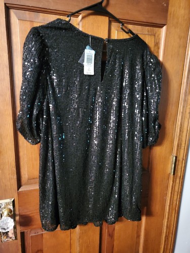 Torrid Pailletten Top Bluse Damen Gr. 2 Schwarz Raupenärmel Neu - Bild 3 von 6