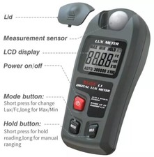 Digital Lux Meter 0~200,000 Lux LCD Pocket Light Meter Lux/Fc Tester  Procell 9V
