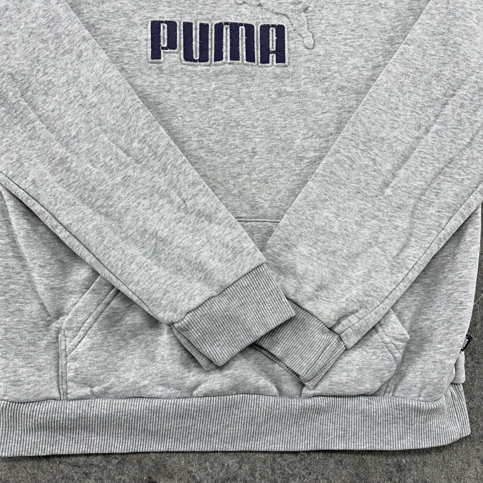 Puma Sweater Boys Large Gray Black Logo Graphic Print Spellout Hoodie Pullover image 2