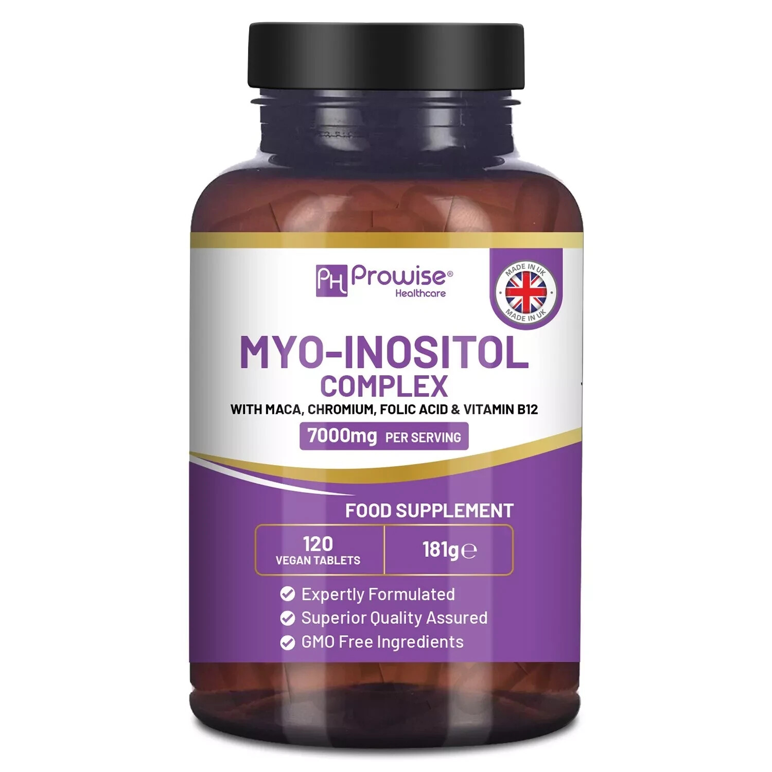 Myo-Inositol Complex 120 Tablets 7000mg Per Serving with Maca Root, Folic & B12