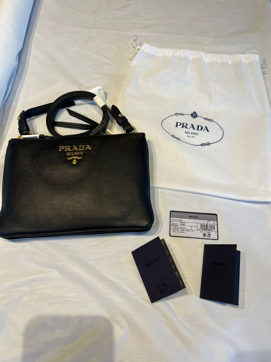 PRADA Crossbody Vitello Phenix Double Zip Black Textured PRADA Crossbody Vitello Phenix Double Zip Black Textured
