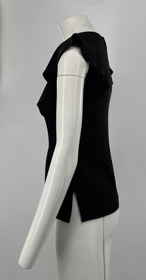Prada Black Flared Cap Sleeve Ruffle Detail Ruched Top sz S - Image 2 of 4