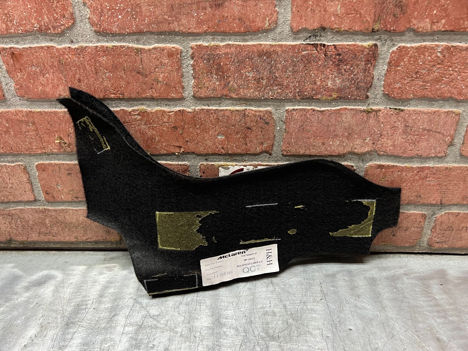 McLaren 650S 2015 Left Driver Bulkhead Carpet Liner Cover Panel Trim 15-17