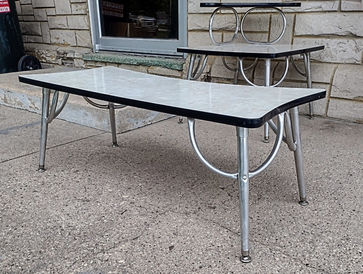 Vintage Atomic MCM Swedish Formica & Chrome Coffee & 2 Tier Step