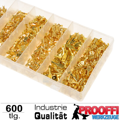600-teiliges Kfz-Kabelschuh-Sortiment – Unisolierte Flachsteckhülsen In Gold, Vielseitig Fürs Auto