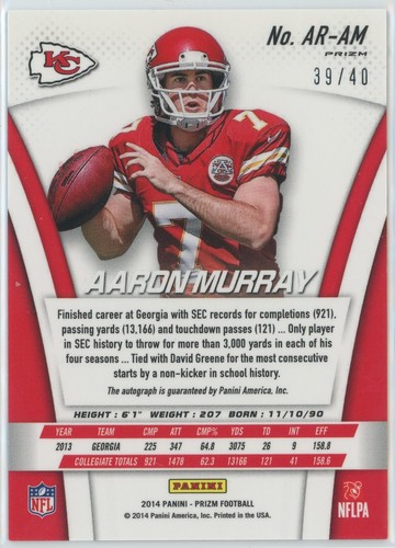 AARON MURRAY 2014 Panini Prizm Football Red Prizm Rookie AUTO /40 - Picture 2 of 2